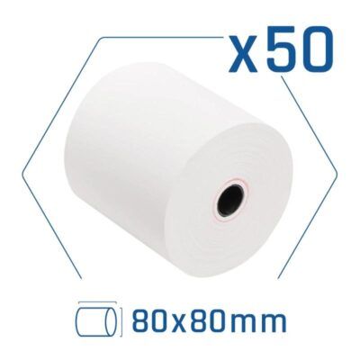 Pack 50 rollos papel tErmico sin BPA 80X80mm