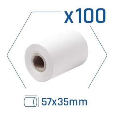 Pack 100 rollos papel tErmico datafono 57x35 mm