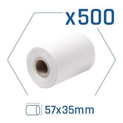 Pack 500 rollos papel tErmico datafono 57x35 mm